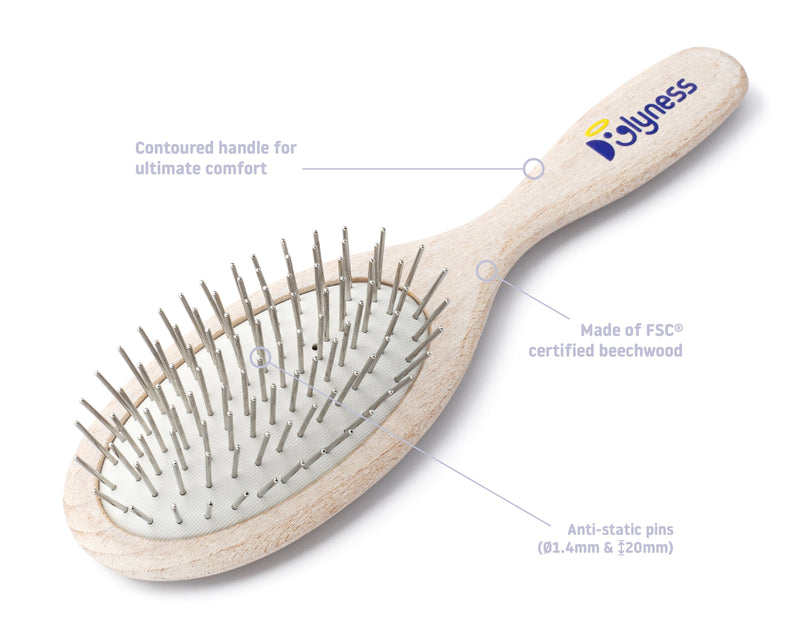 FSC certified wood pin brush for dogs from doglyness